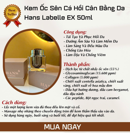 Kem ốc sên cá hồi cân bằng da Hans Labelle EX 50ml
