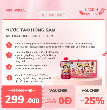 Nước Ép Táo Hồng Sâm Real Apple Juice (Hộp 10 gói*90ml)