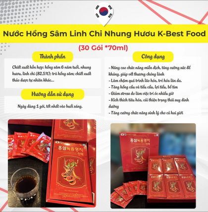 Nước hồng sâm linh chi nhung hươu 30 gói x 70ml (Thùng 6 hộp)