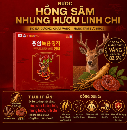 Nước hồng sâm linh chi nhung hươu 30 gói x 70ml (Thùng 6 hộp)