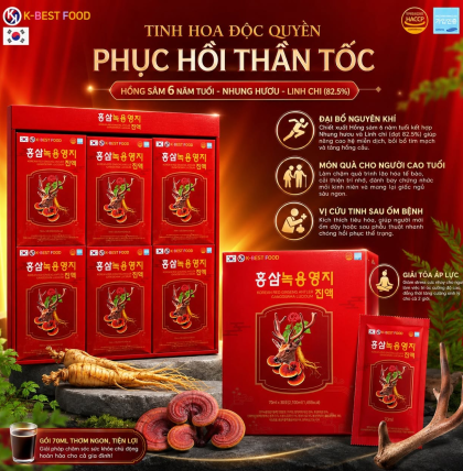 Nước hồng sâm linh chi nhung hươu 30 gói x 70ml (Thùng 6 hộp)